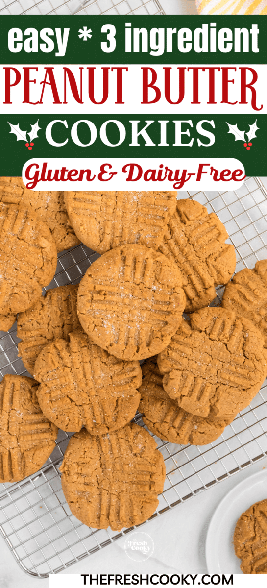 Cooling rack filled with peanut butter cookies that are gluten-free, for pinning.