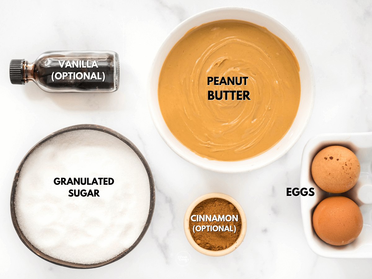 Labeled ingredients for gluten-free peanut butter cookies.