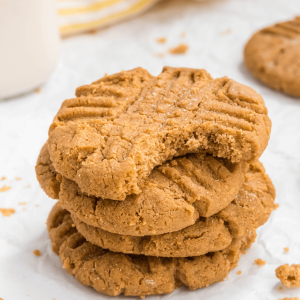 Peanut Butter Cookies Gluten-Free with bite taken out of one cookie.