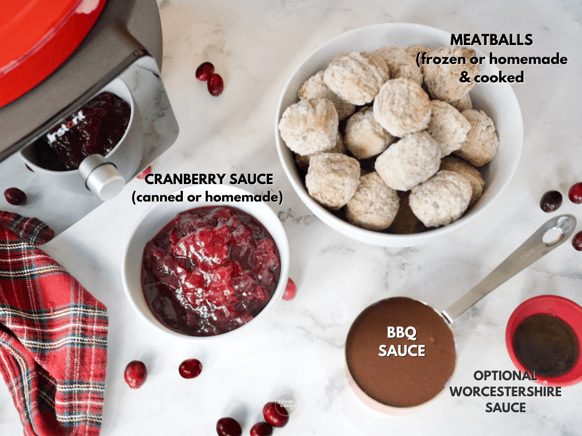 Labeled ingredients for cranberry meatballs.