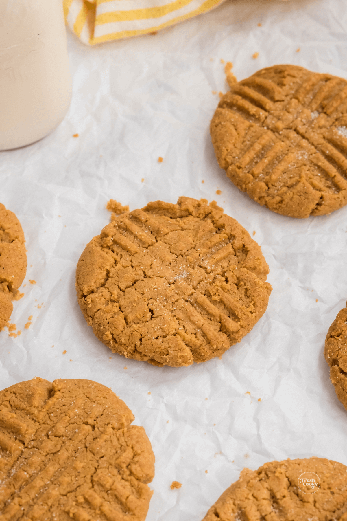 Peanut butter cookies on parchment. 