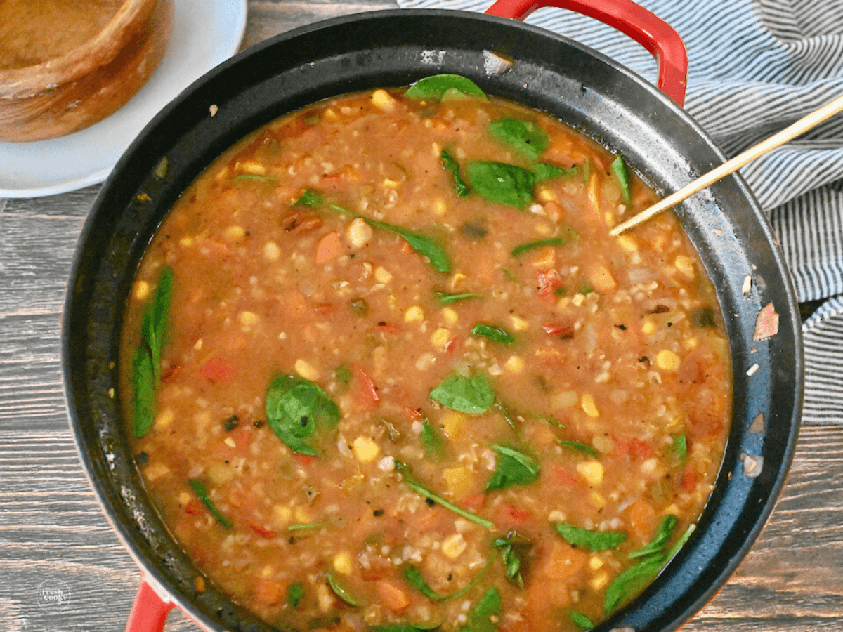 Panera Bread 10 vegetable soup recipe in Instant Electric Dutch Oven.