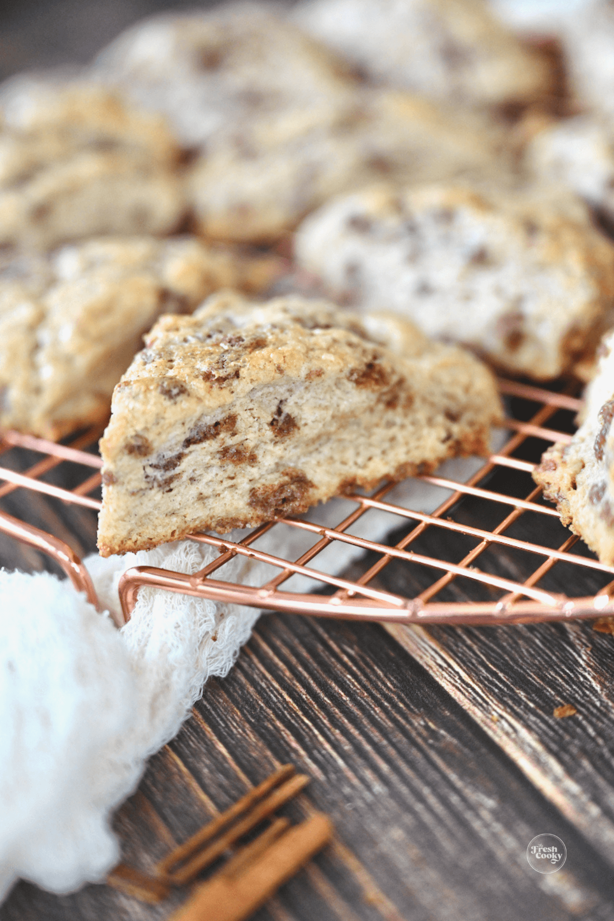 Panera Cinnamon Chip scones on cooling rack.