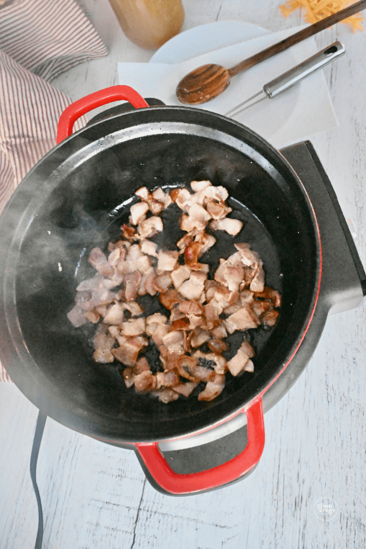 Crisping bacon in Dutch oven Instant Pot. 