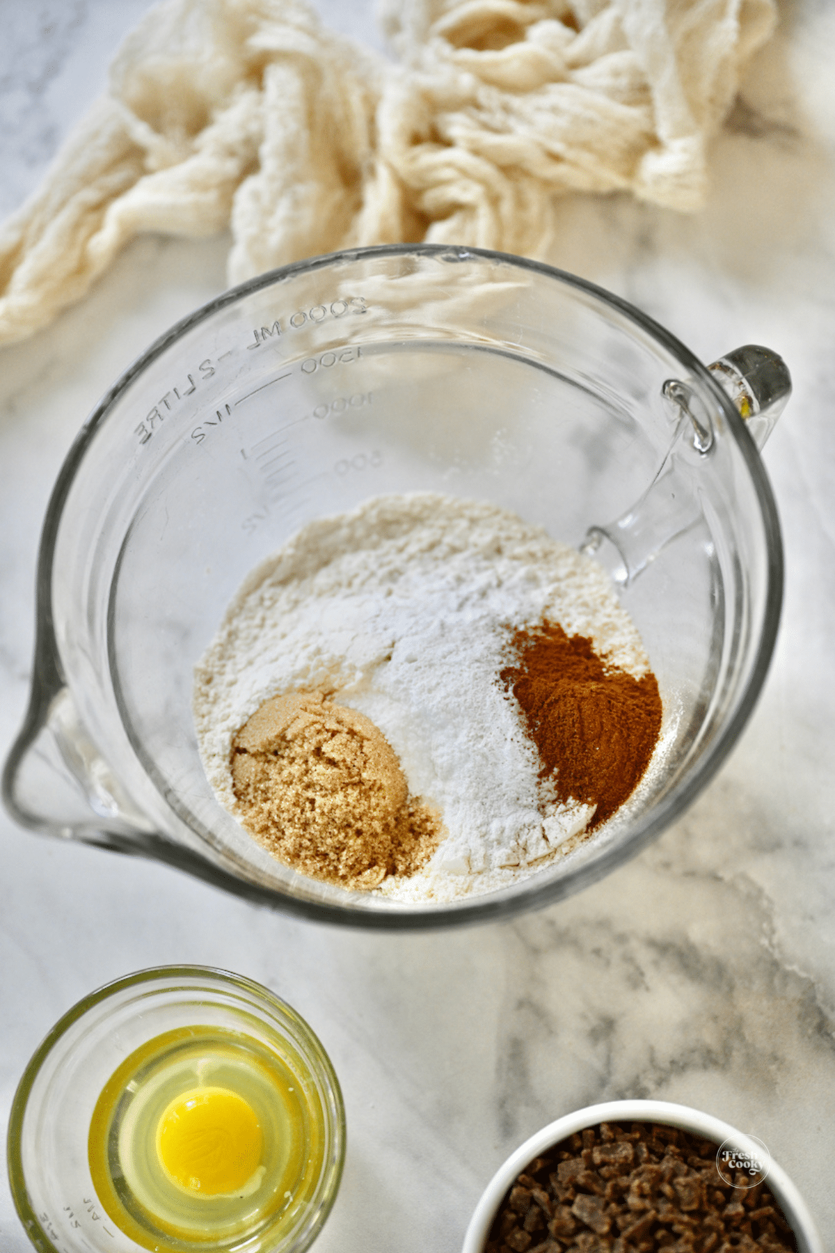 Dry ingredients for cinnamon chip scones. 