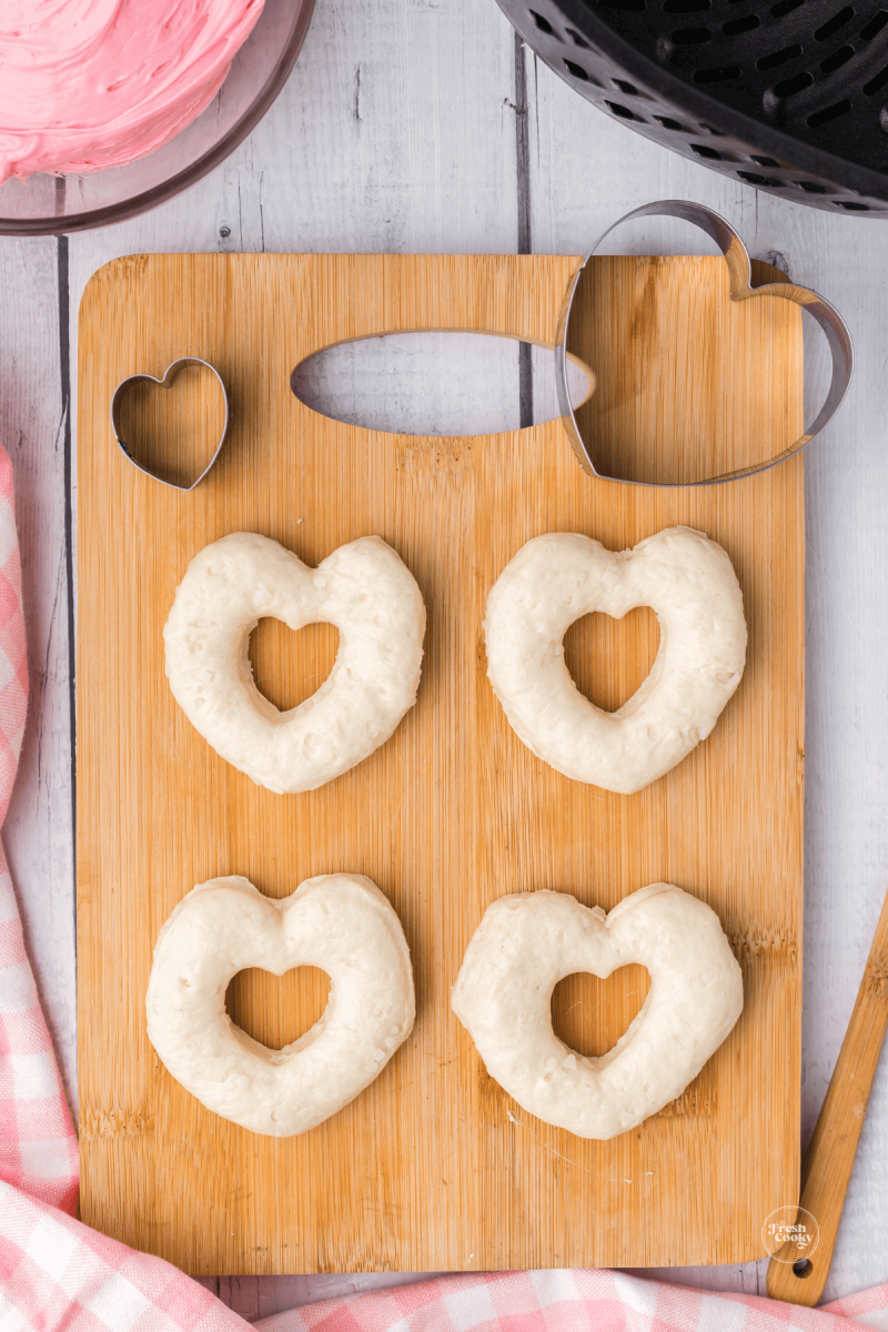 Heart shaped biscuit donuts ready for air fryer. 