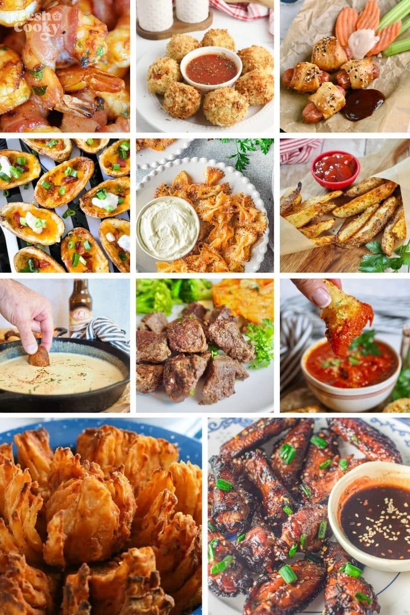 Mutliple images of Super Bowl party foods and finger foods to pin.
