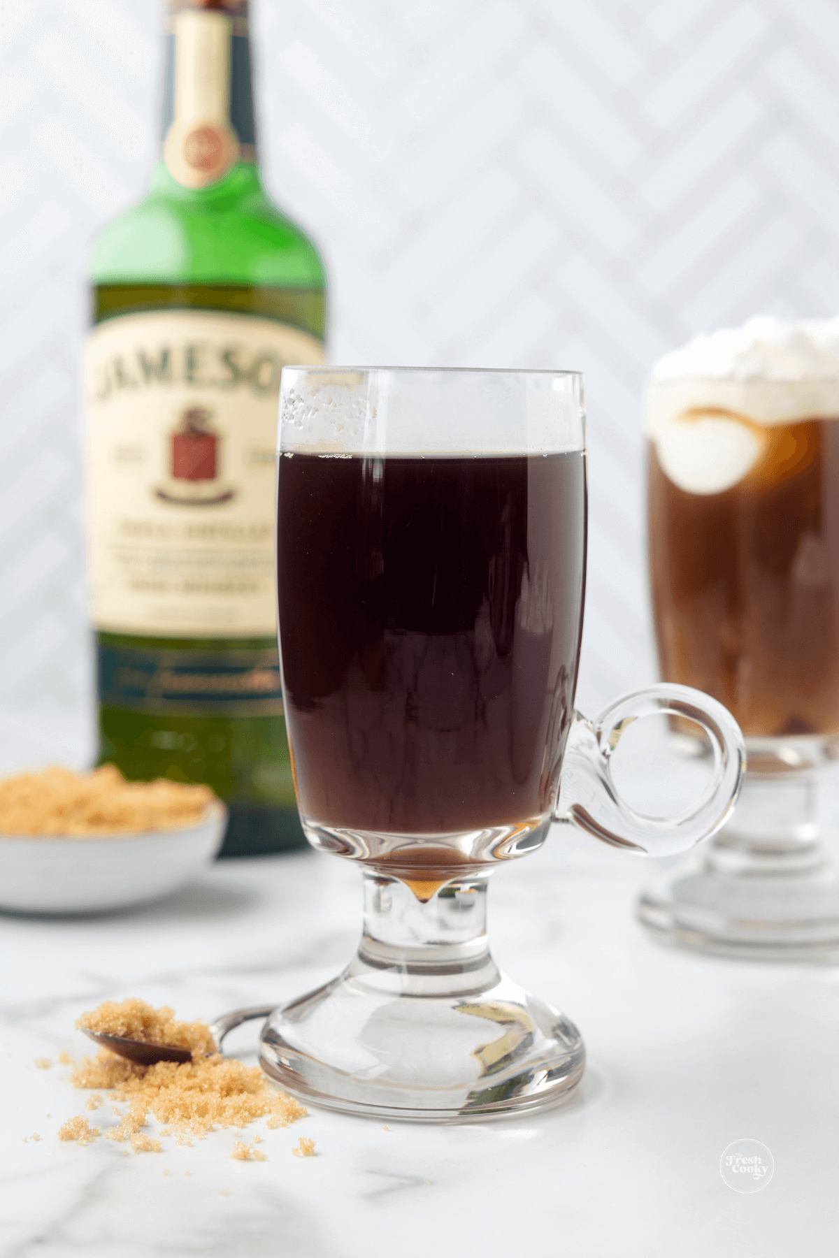 Irish coffee cocktail before adding whipped cream.