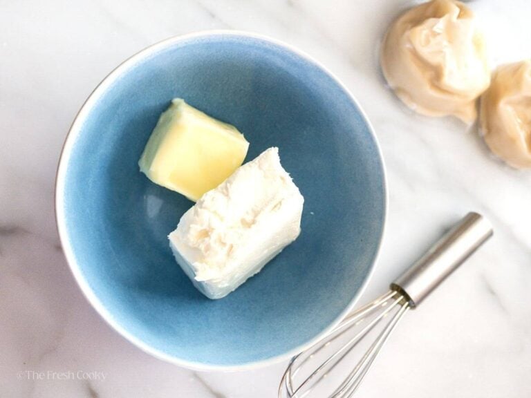 Whisk soft butter and cream cheese until smooth.