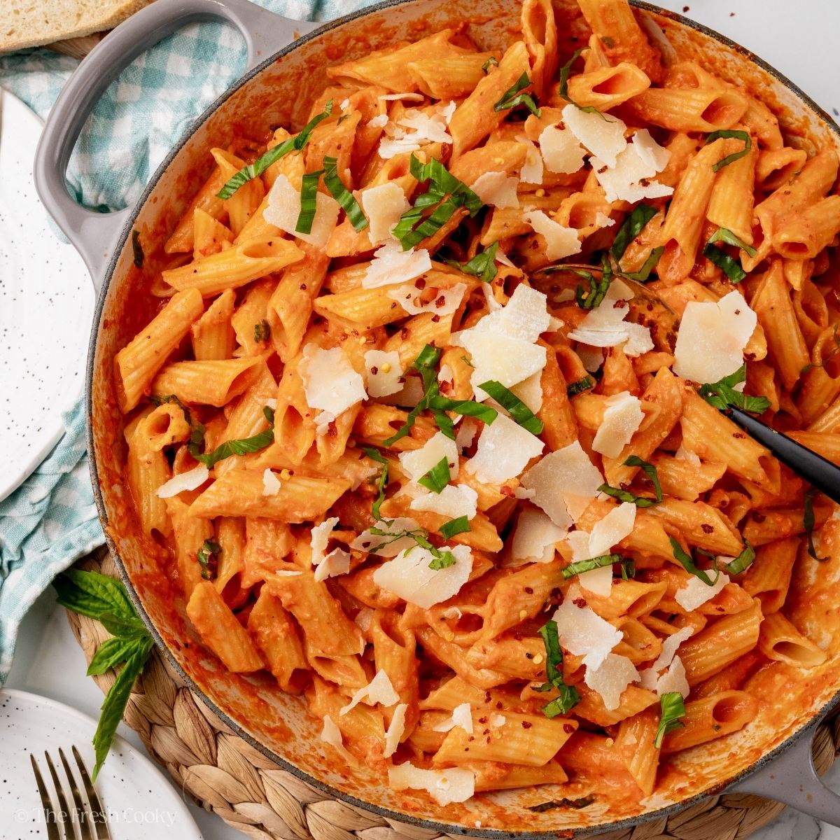 Penne alla vodka in large skillet.