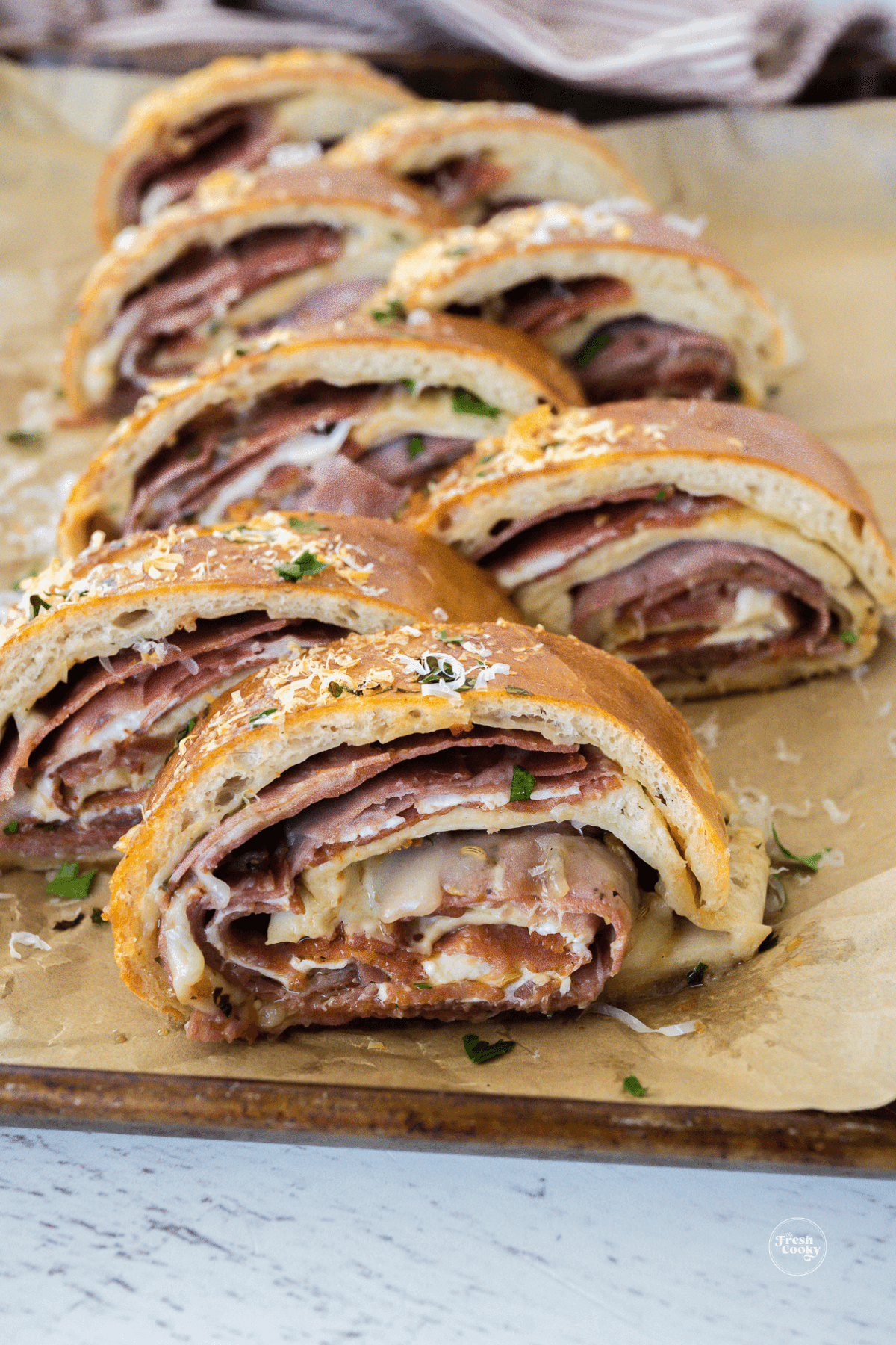 Slice stromboli into individual slices for a grab and go dinner or snack!