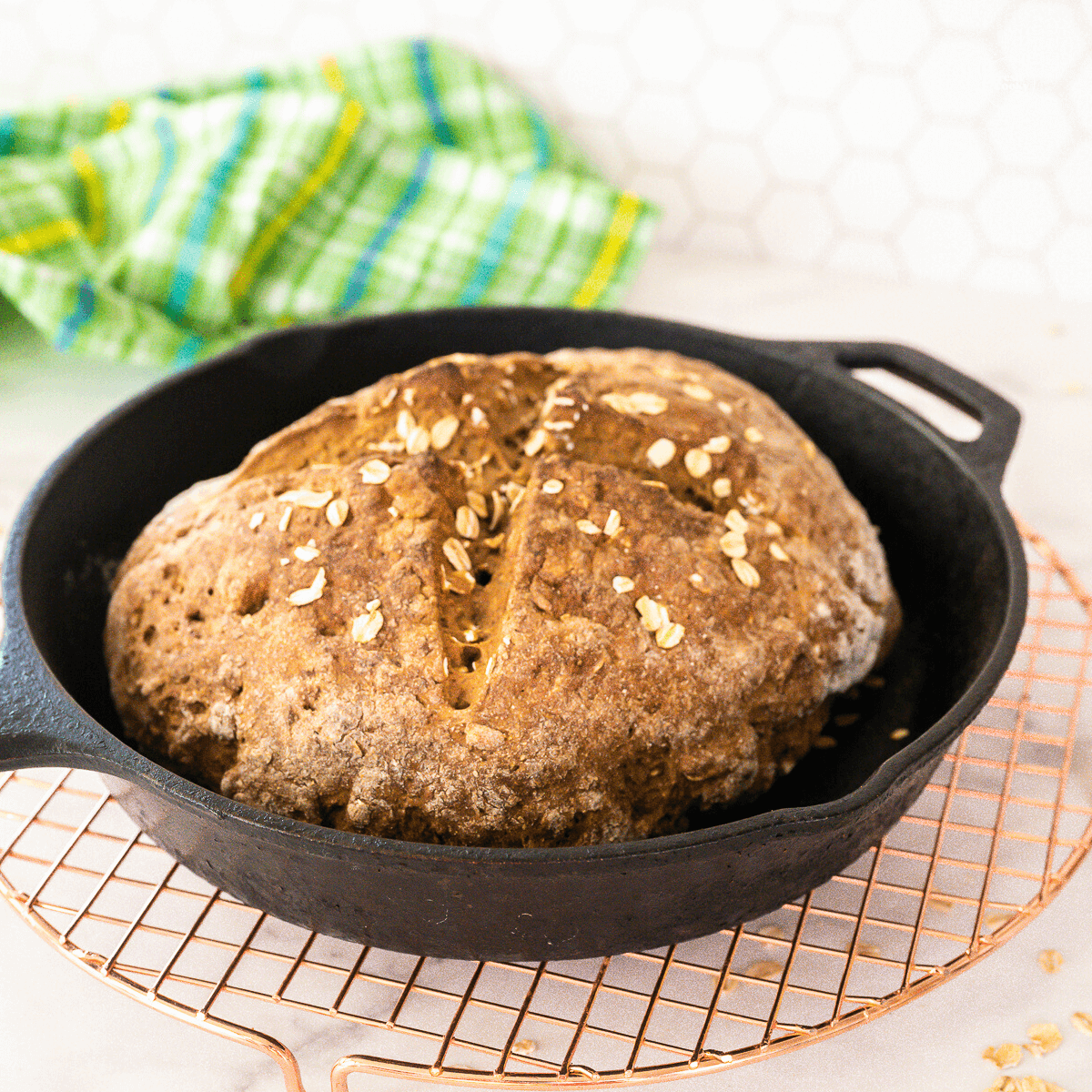 Irish brown bread made in cast-iron skillet.