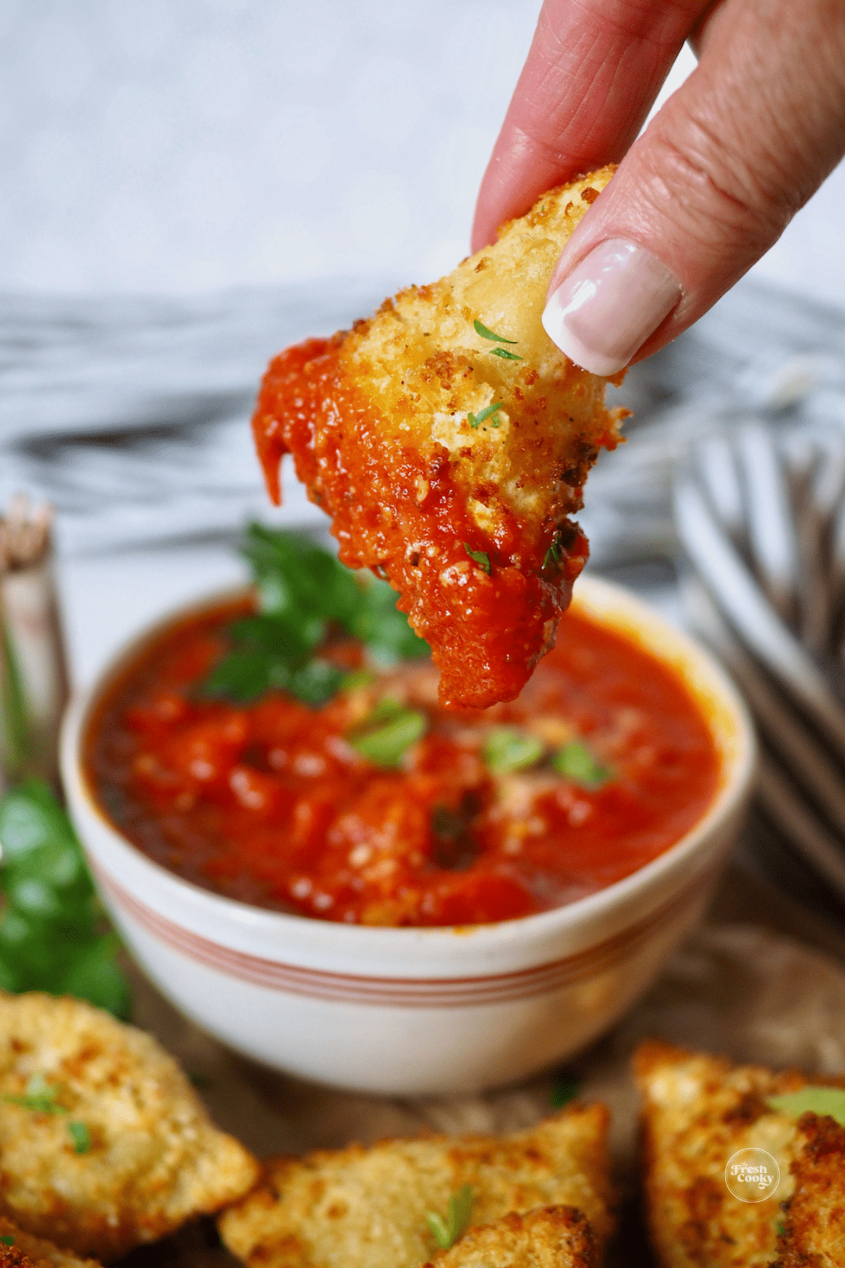 Dipping ravioli into marinara sauce for pasta vs. marinara.