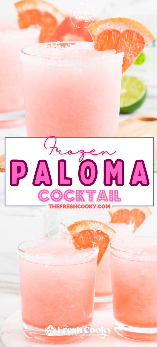 Two frosty glasses of frozen paloma grapefruit cocktails, for pinning.
