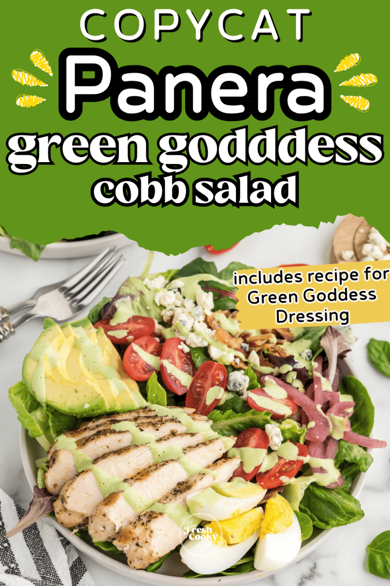 Copycat Panera Green Goddess Cobb salad with chicken, to pin.