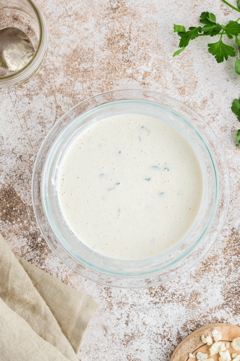 Blue cheese dressing mixed in bowl. 