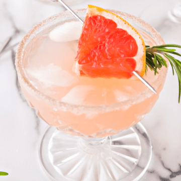 Grapefruit Paloma Mocktail Spritzer in pretty coupe cocktail glass.