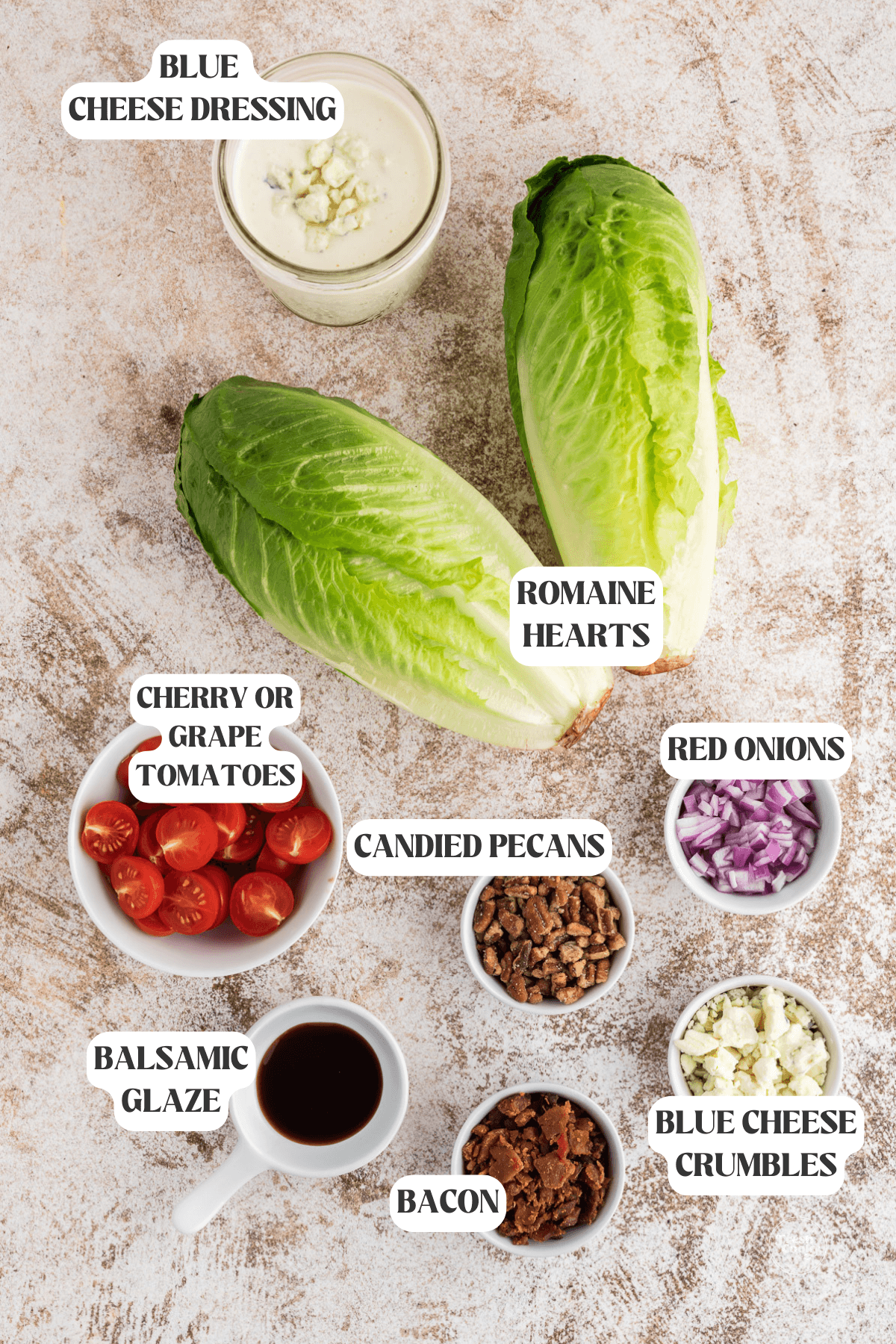 Romaine wedge salad labeled ingredients.