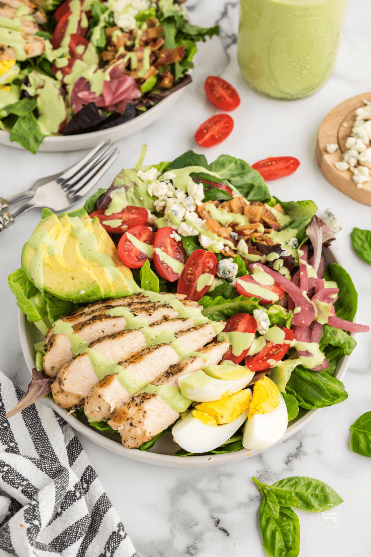 Cobb Salad drizzled with green goddess dressing, a Panera copycat.