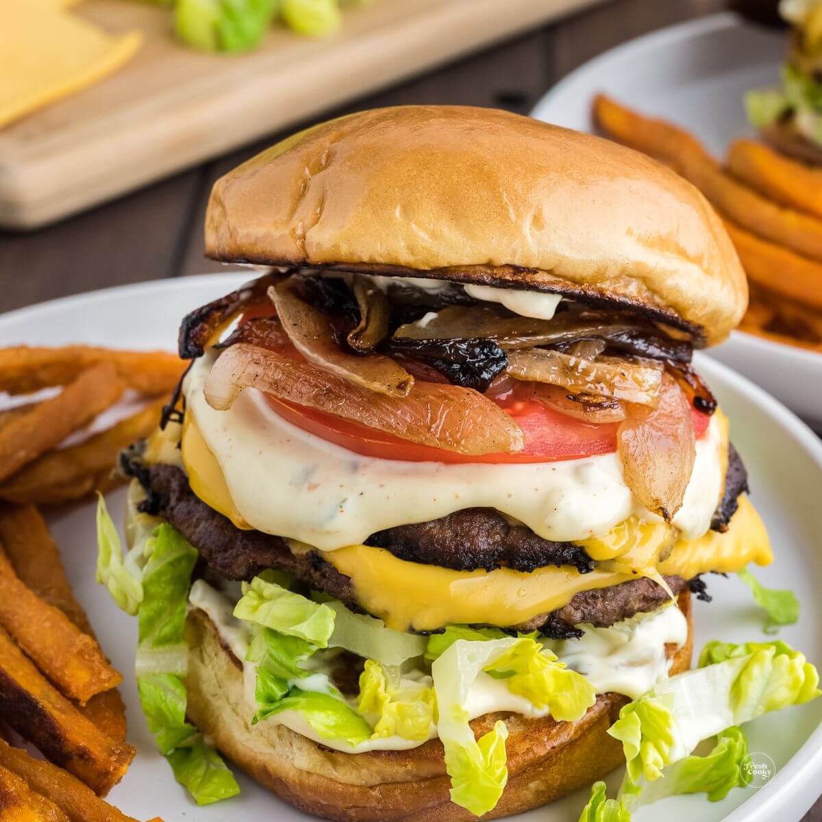 Made a Double Smash Burger w/ Bacon, BBQ Sauce, & Spring Mix