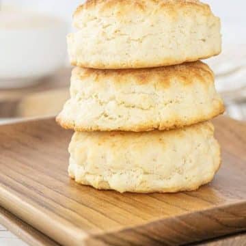 Two ingredient biscuits image of 3 stacked biscuits.
