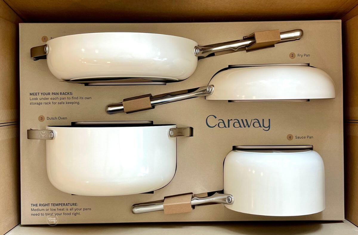 Packaged Caraway pots and pans in secure packaging. 