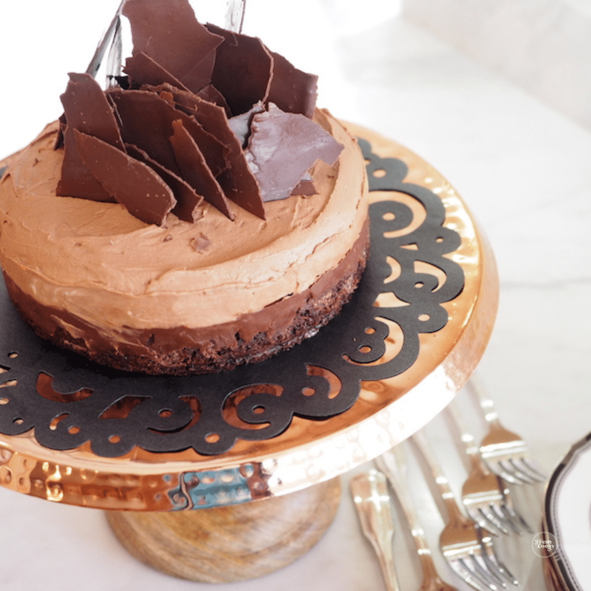 Death by chocolate cake, triple chocolate layered torte.