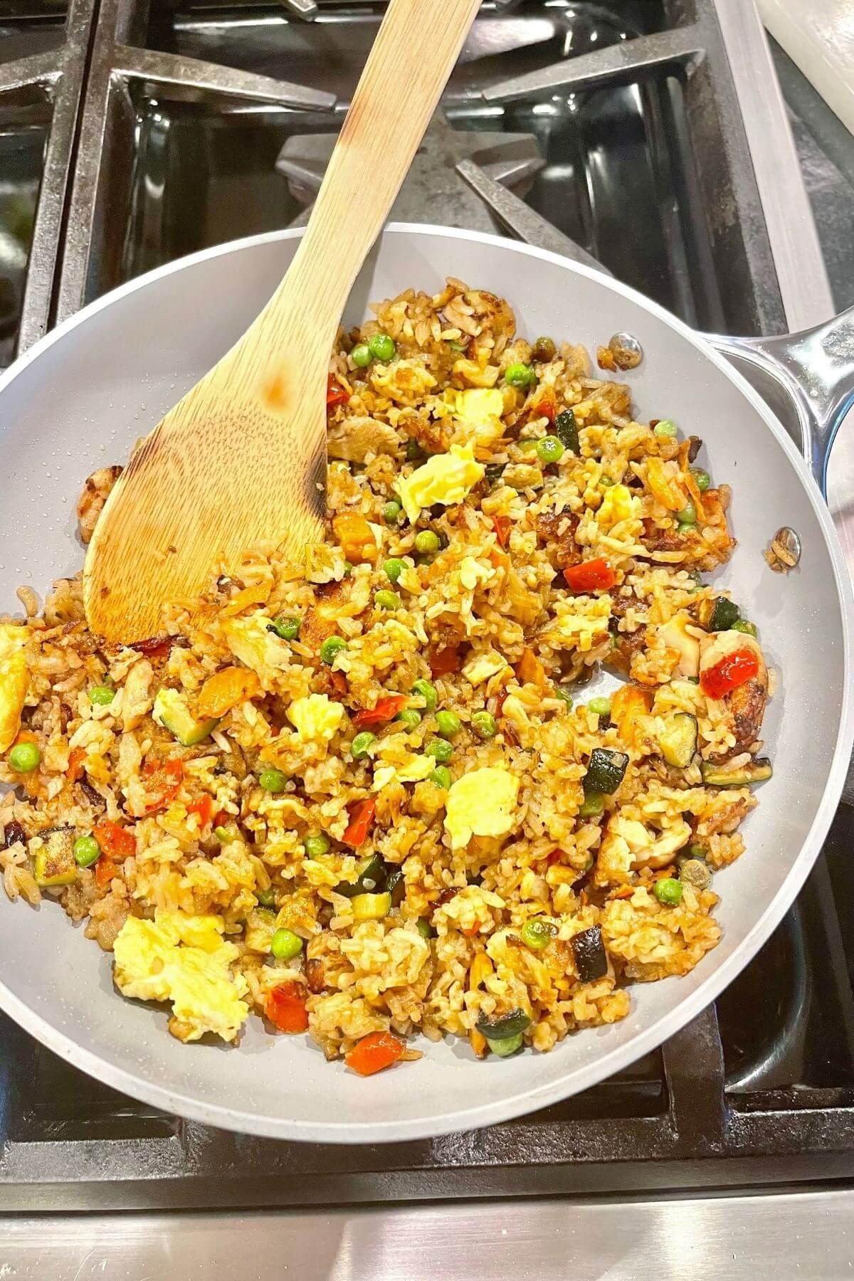 Making fried rice in Caraway skillet.