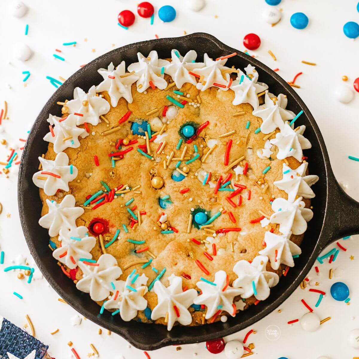 4th of July red, white and blue skillet cookie cake.