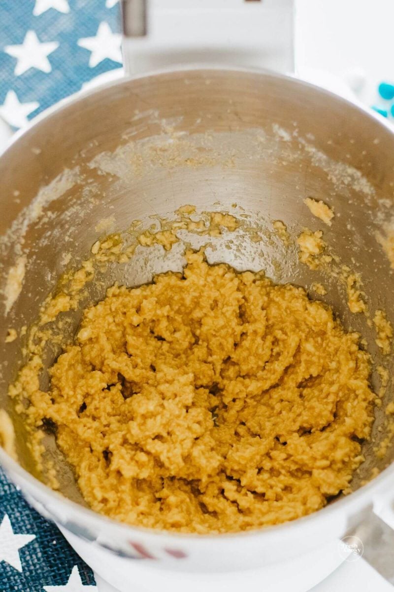 Creamy batter ready for flour for cookie cake