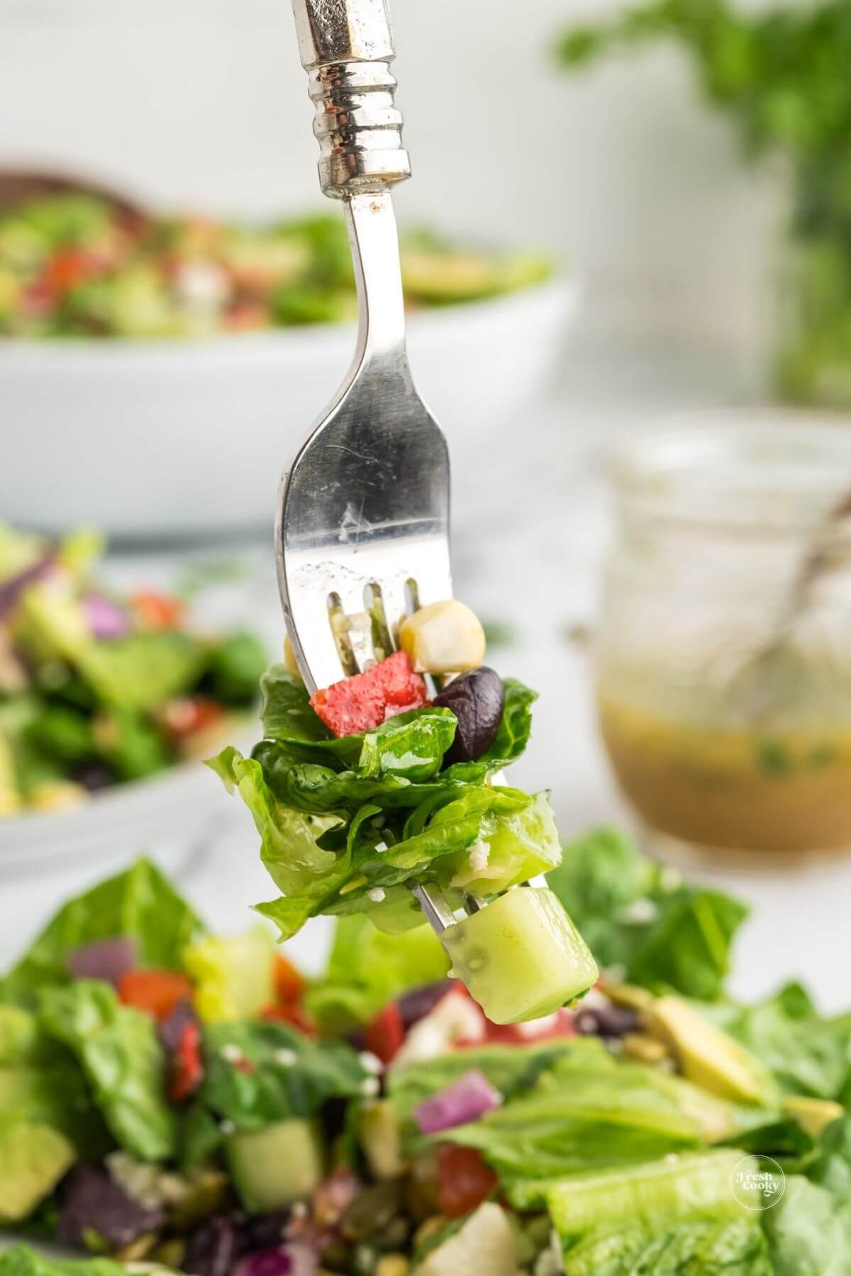 Forkful of Mexican chopped salad.