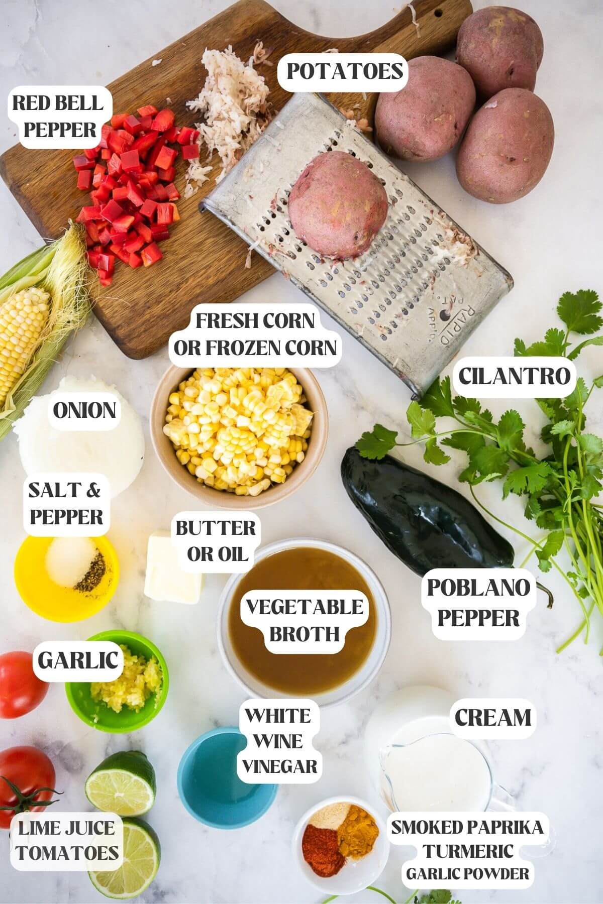 Labeled Ingredients for Panera Bread Summer Corn Chowder.