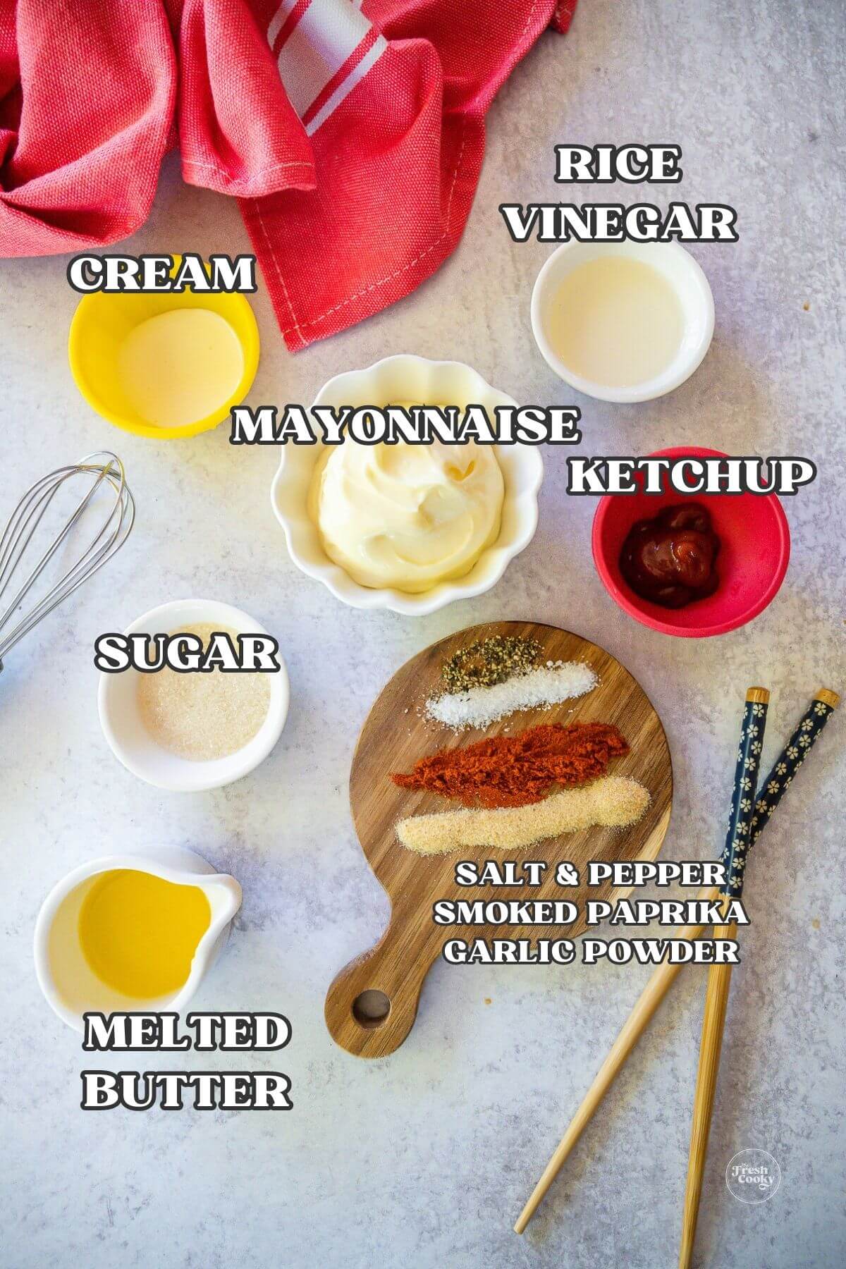 Labeled ingredients hibachi sauce recipe.