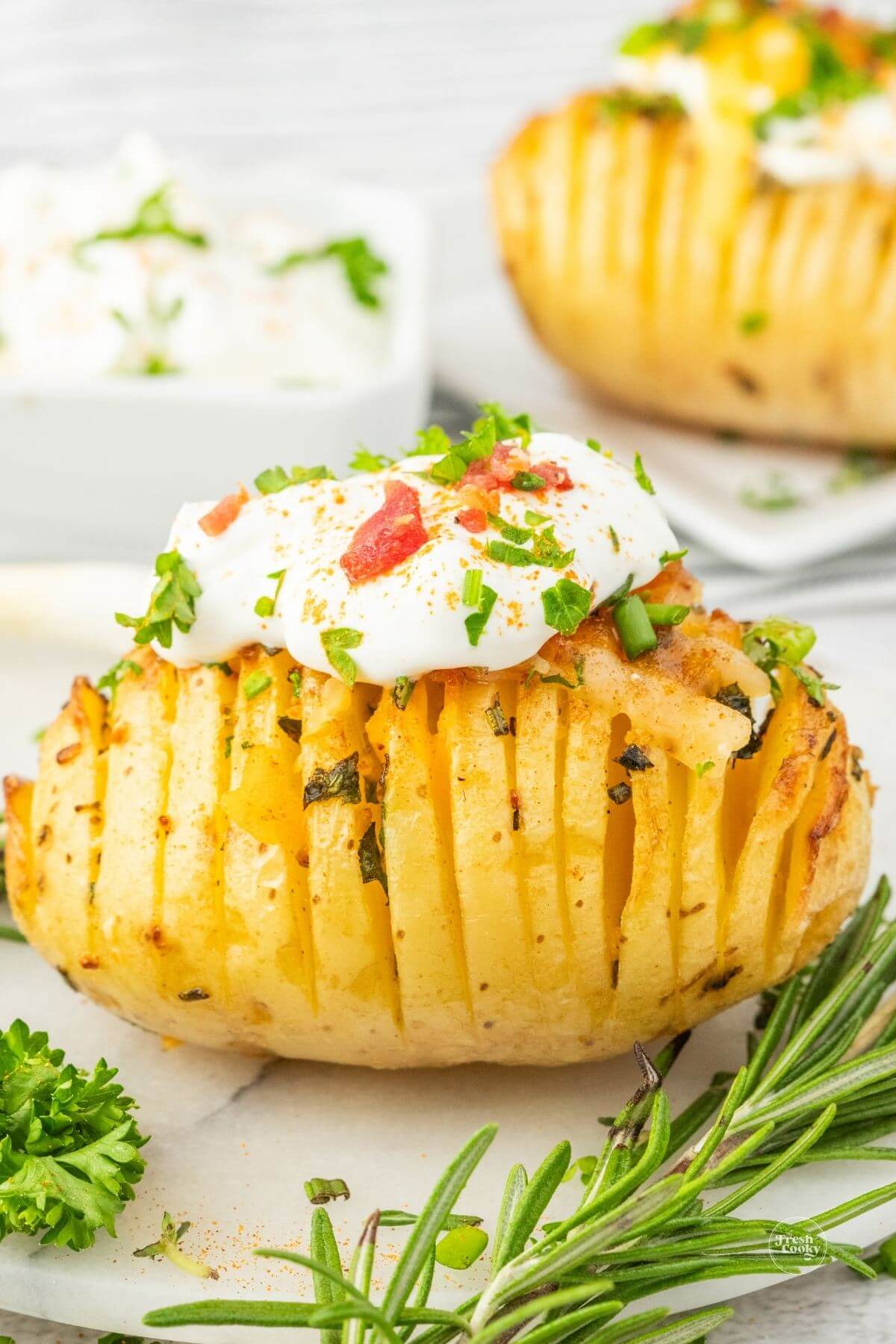 Loaded Hasselback air fried potato.