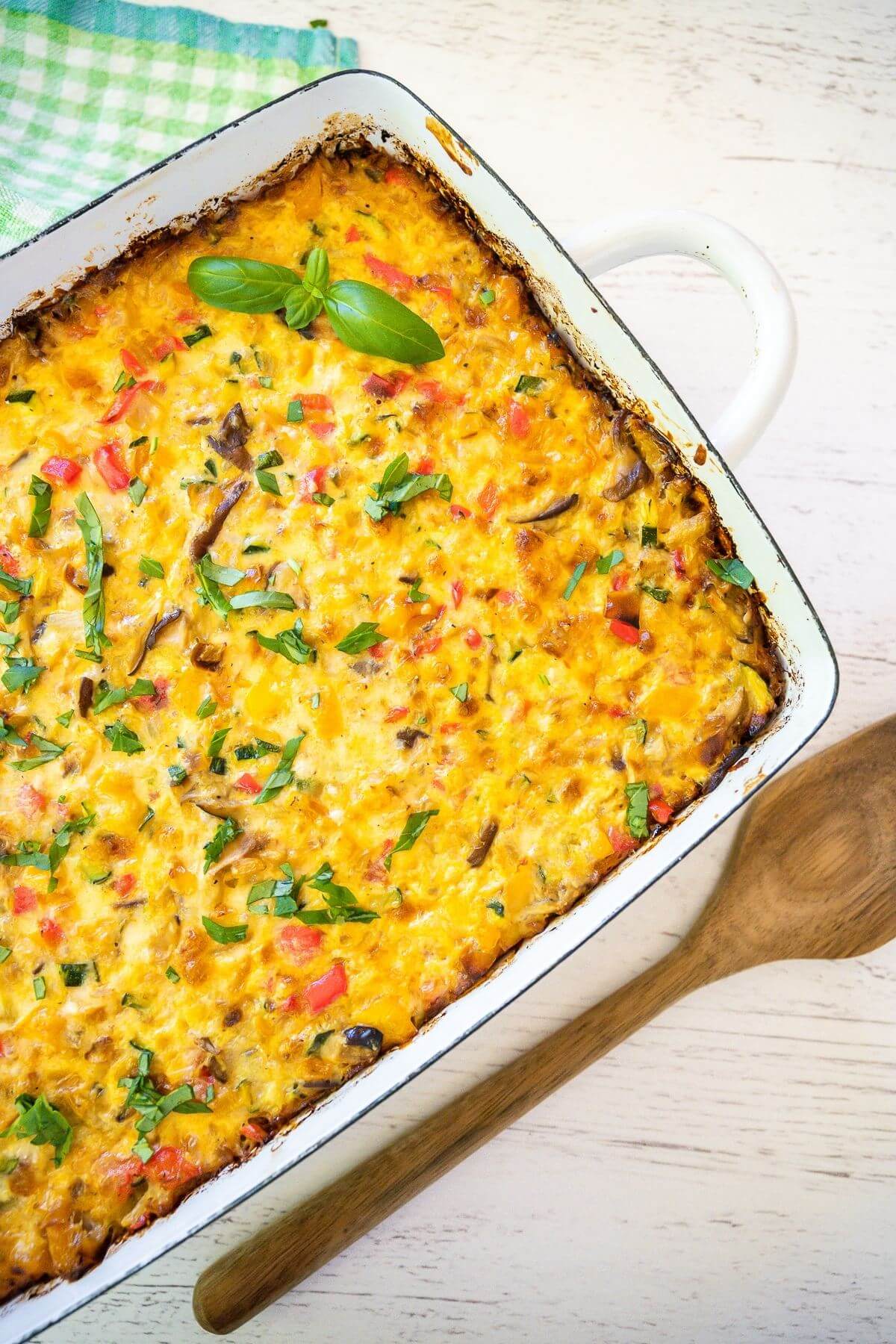 Tater Tot casserole meatless in casserole dish.