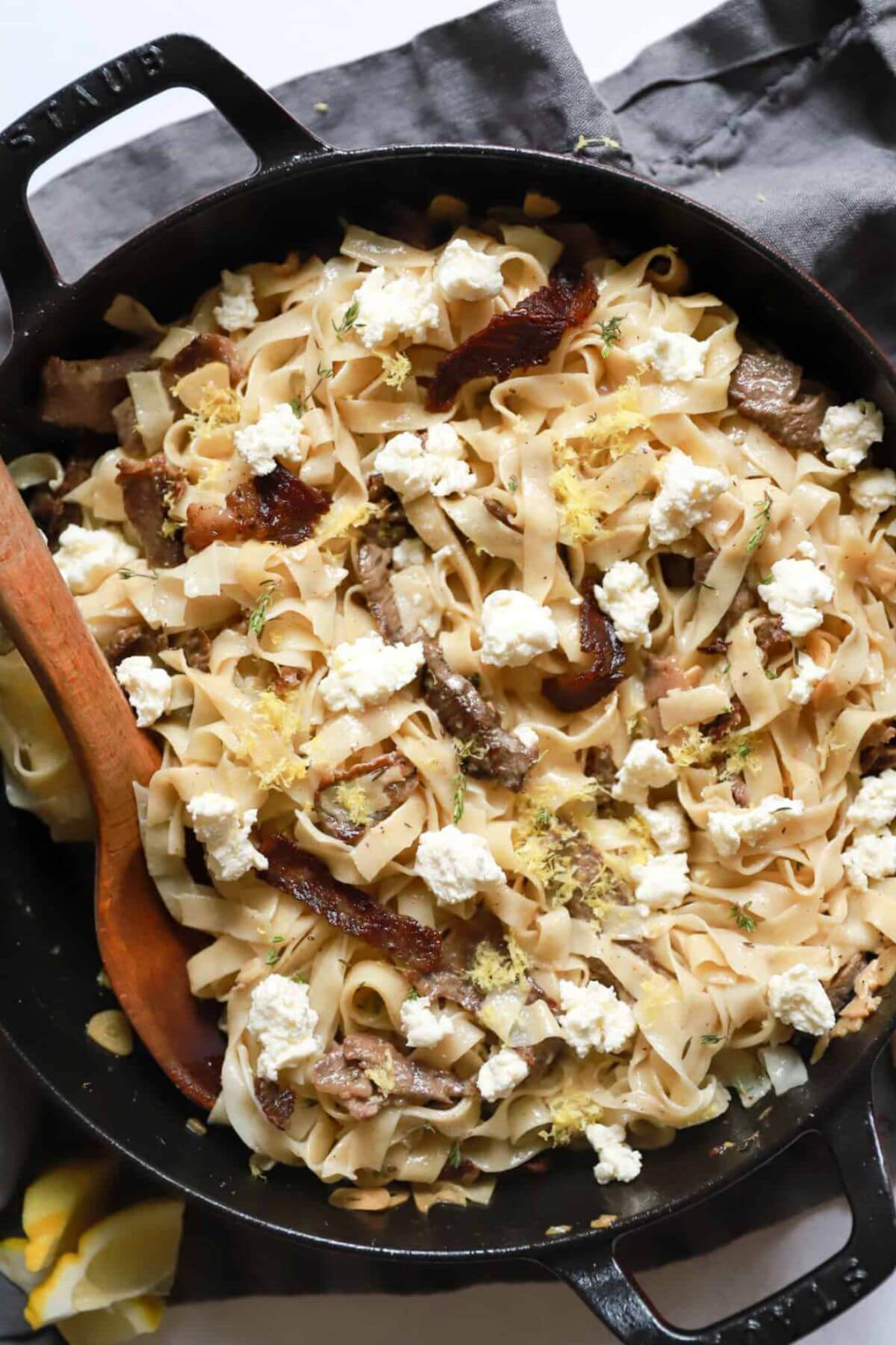 Steak pasta with ricotta.