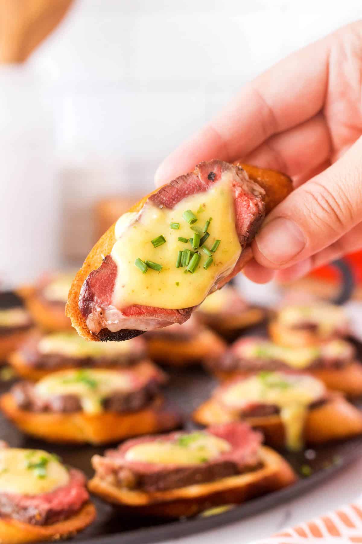 Grilled beef crostini with bearnaise.