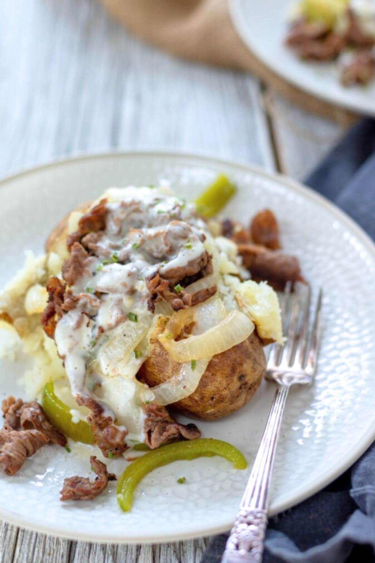 Philly Cheesesteak stuffed baked potato.