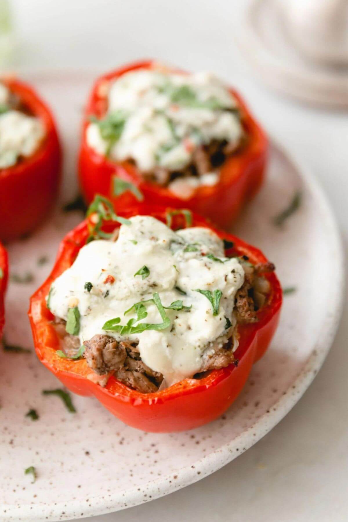 Ricotta and shaved steak stuffed peppers.
