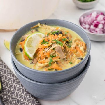Bowl of Panera Thai Chicken Soup, called Tom Kha soup.