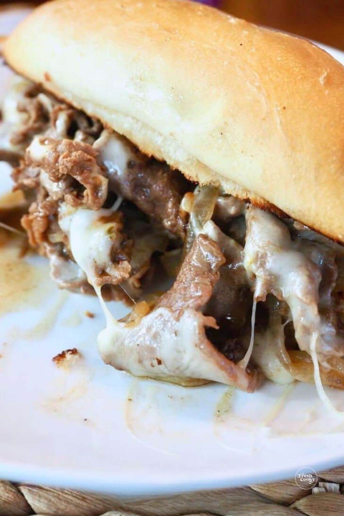 Best easy cheesesteak sandwich on plate, #1 for top shaved steak recipes.