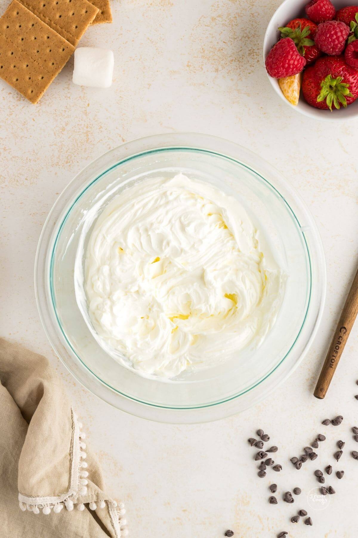 Whipped heavy cream ready to fold in. 