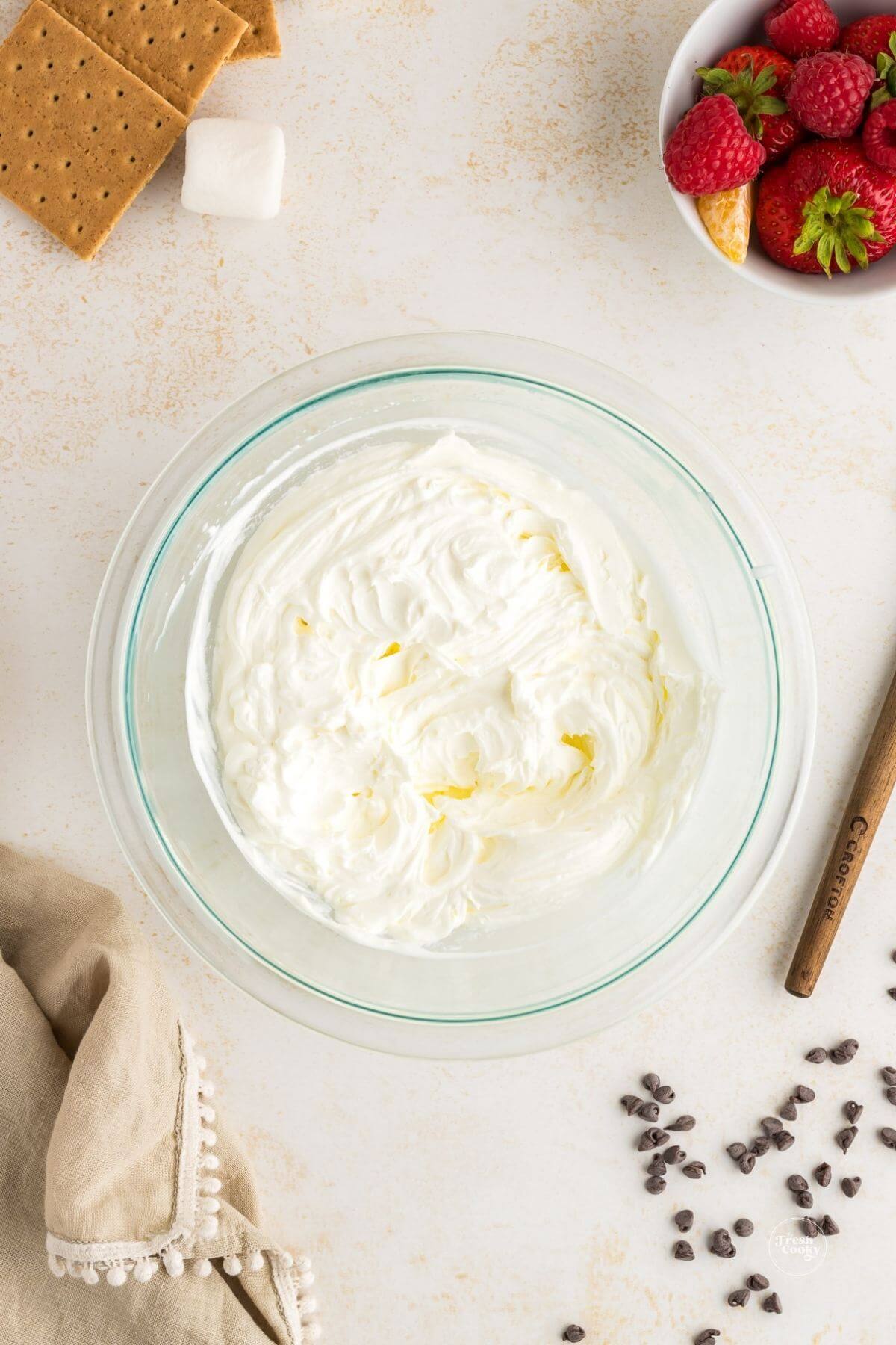 Whipped heavy cream ready to fold in.