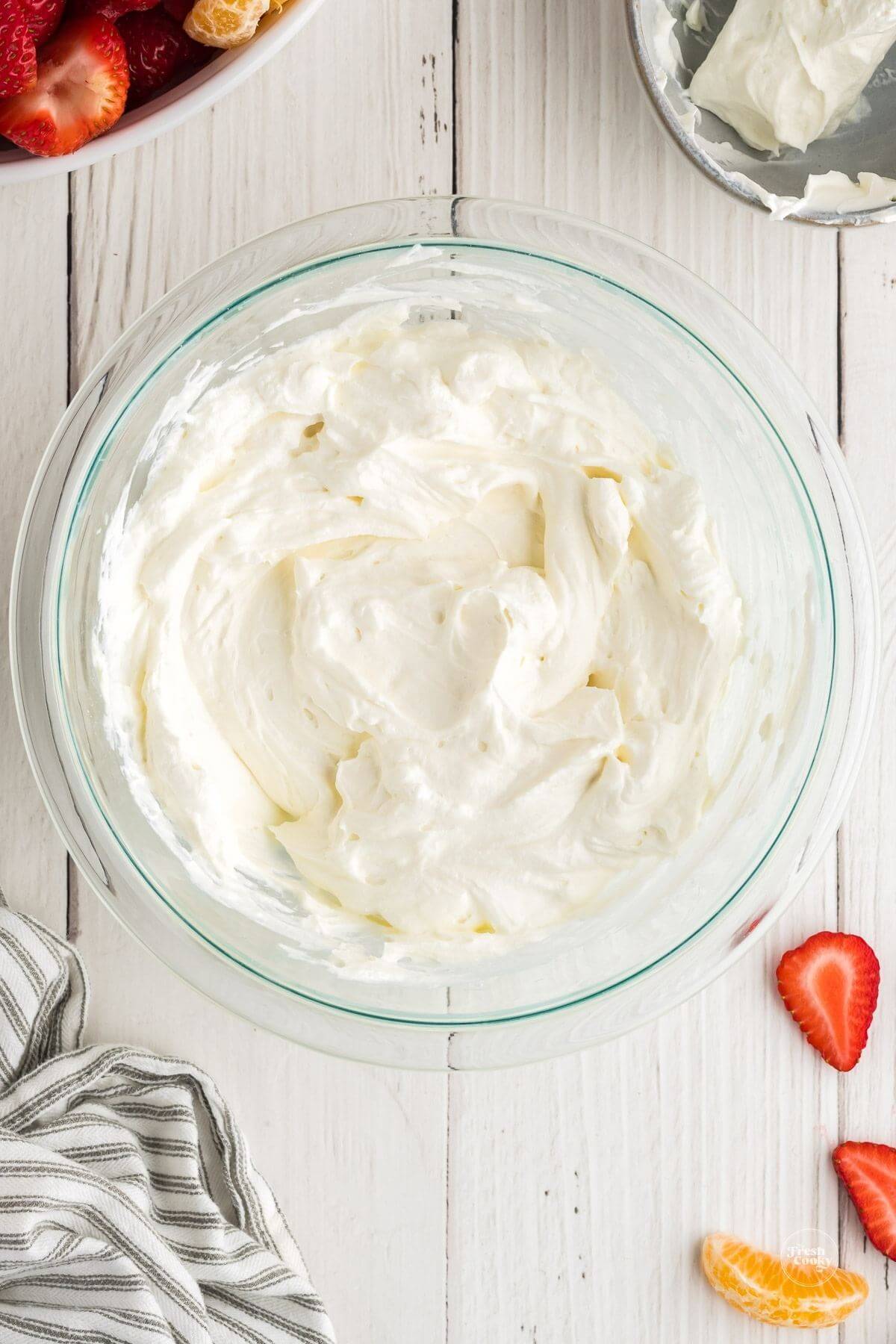 Whipped heavy cream for cream cheese fruit dip. 