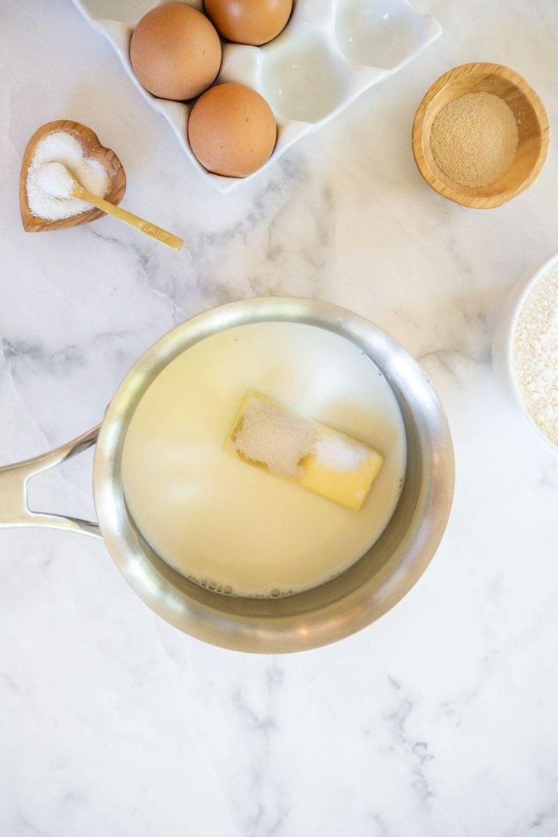 Butter milk and sugar in small saucepan. 