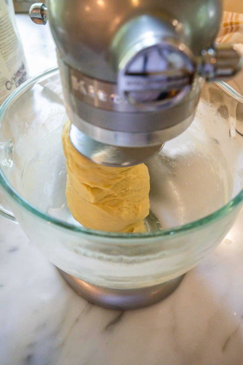 Kneading sweet roll dough in kitchenaid with j hook. 