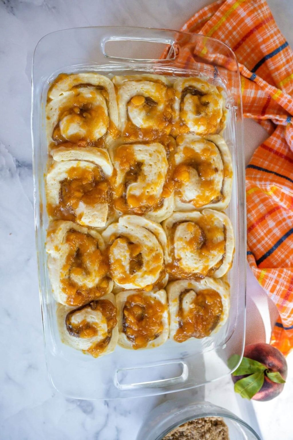 Easy Peach Cobbler Cinnamon Roll Recipe (Homemade) • The Fresh Cooky