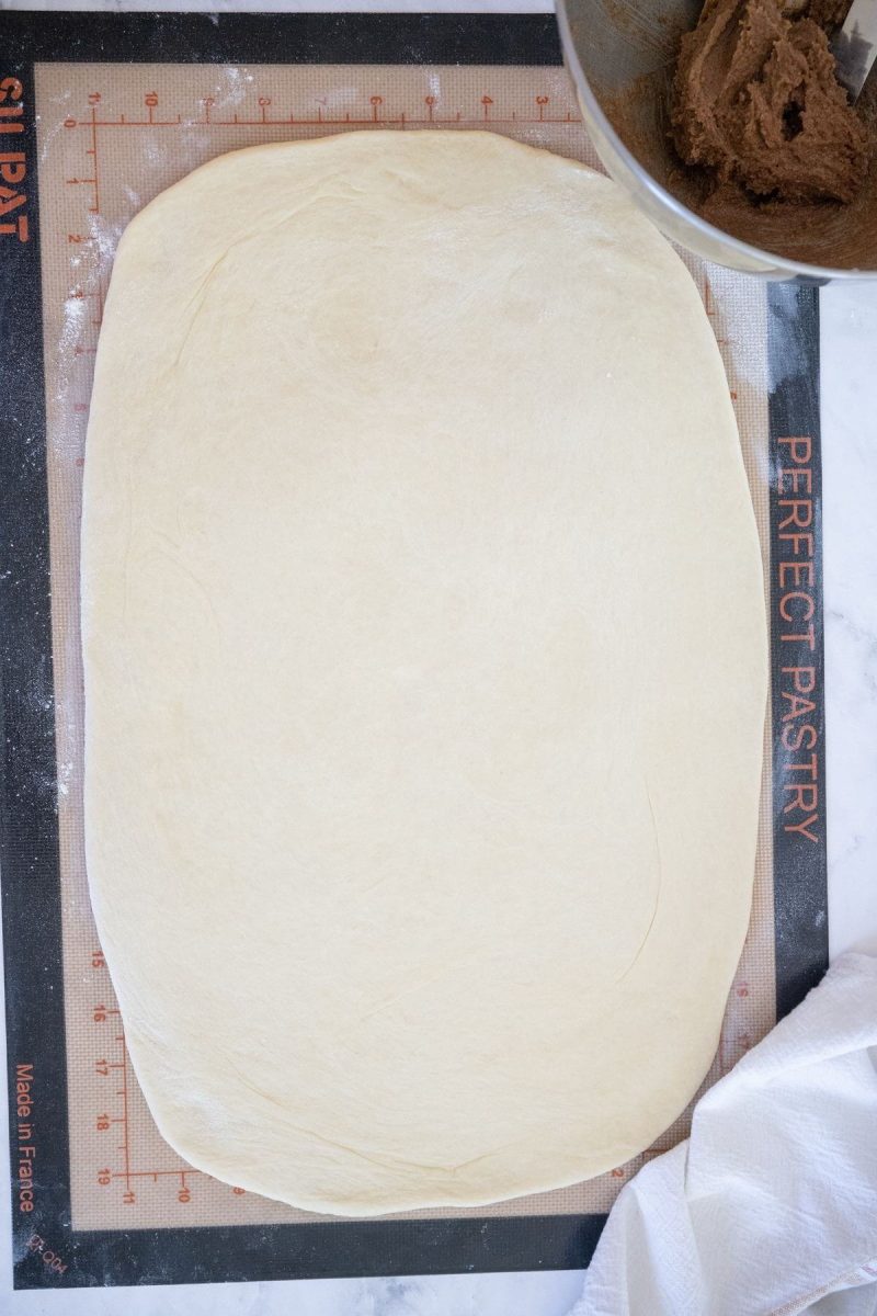 Roll dough into 16x18 inch rectangle, roughly.