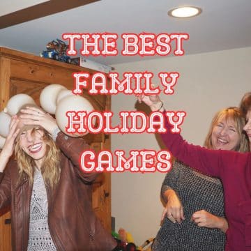 Having fun playing reindeer game with family.