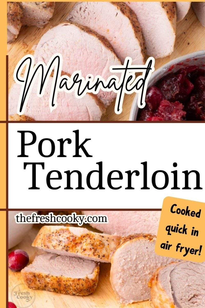 Pork tenderloin slices, shown by cranberries and chutney, to pin.